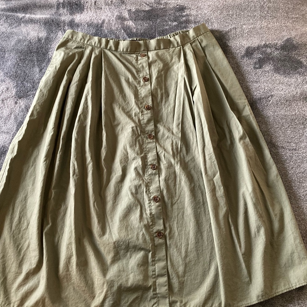 Olive Button-Down Midi Skirt